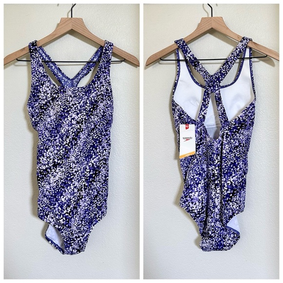SPEEDO NWT 6 Blended Ink Ultraviolet Purple Dot One Piece Racerback Swimsuit - Picture 9 of 10